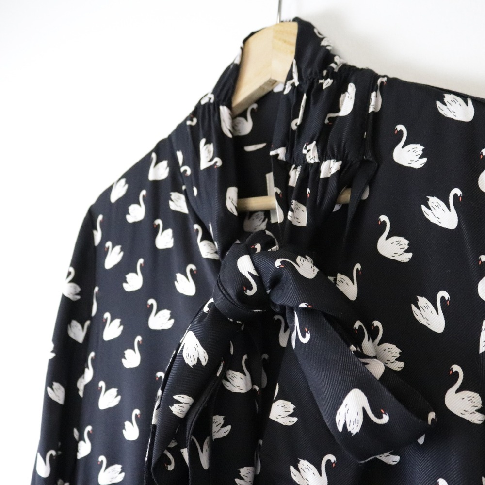 Anthropologie Maeve Caroline Tie-Neck Mini Dress Swan Print Small - Picture 6 of 11